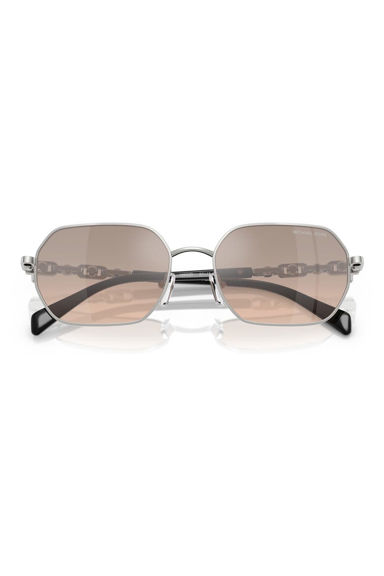 57mm Geometric Sunglasses, Alternate, color, SILVER SHINY / KHAKI SILVER