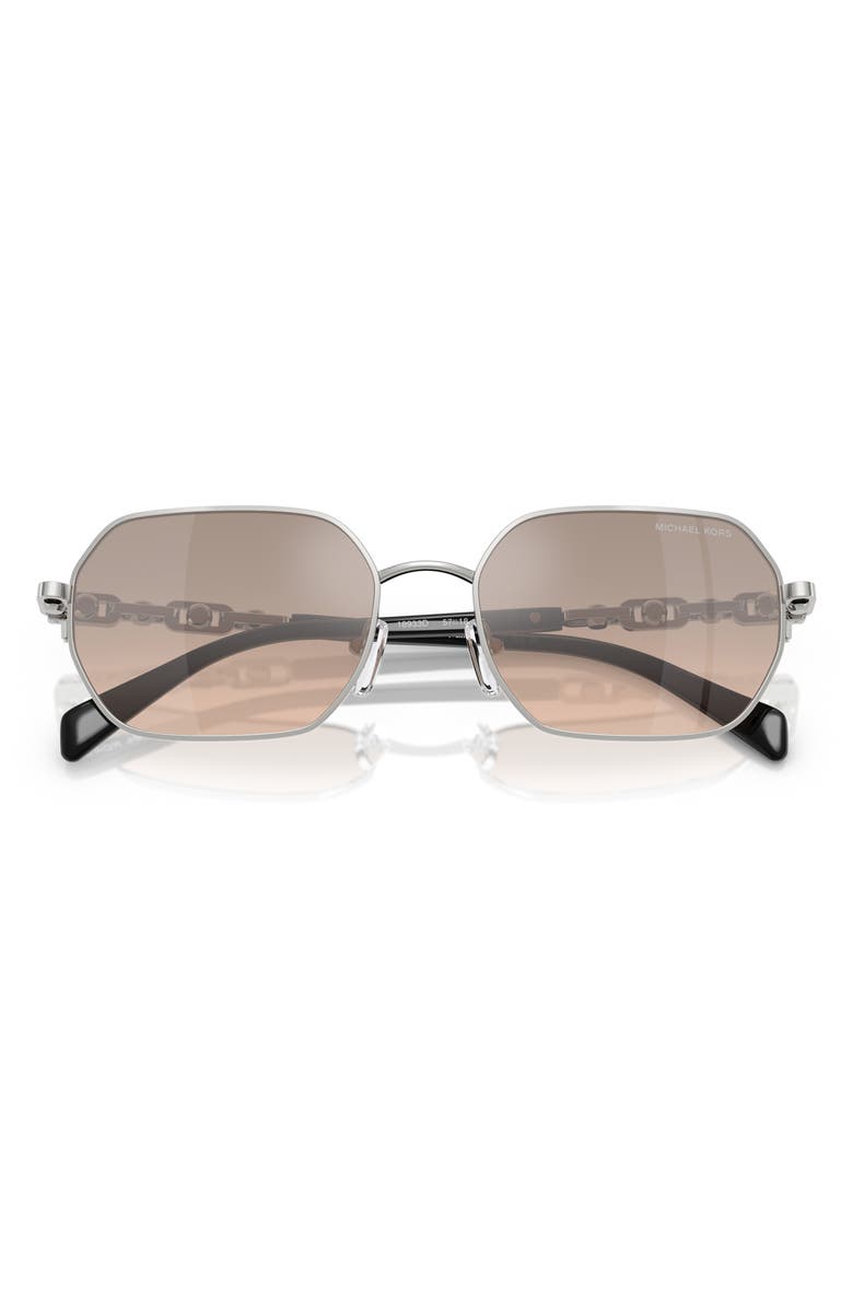 Michael Kors 57mm Geometric Sunglasses, Alternate, color, Silver Shiny / Khaki Silver