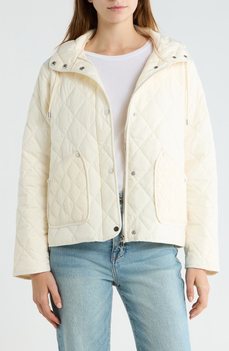 Bernardo Diamond Quilted Jacket with Removable Hood, Main, color, Vanila Ice