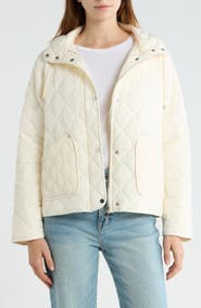 Bernardo Diamond Quilted Jacket with Removable Hood
