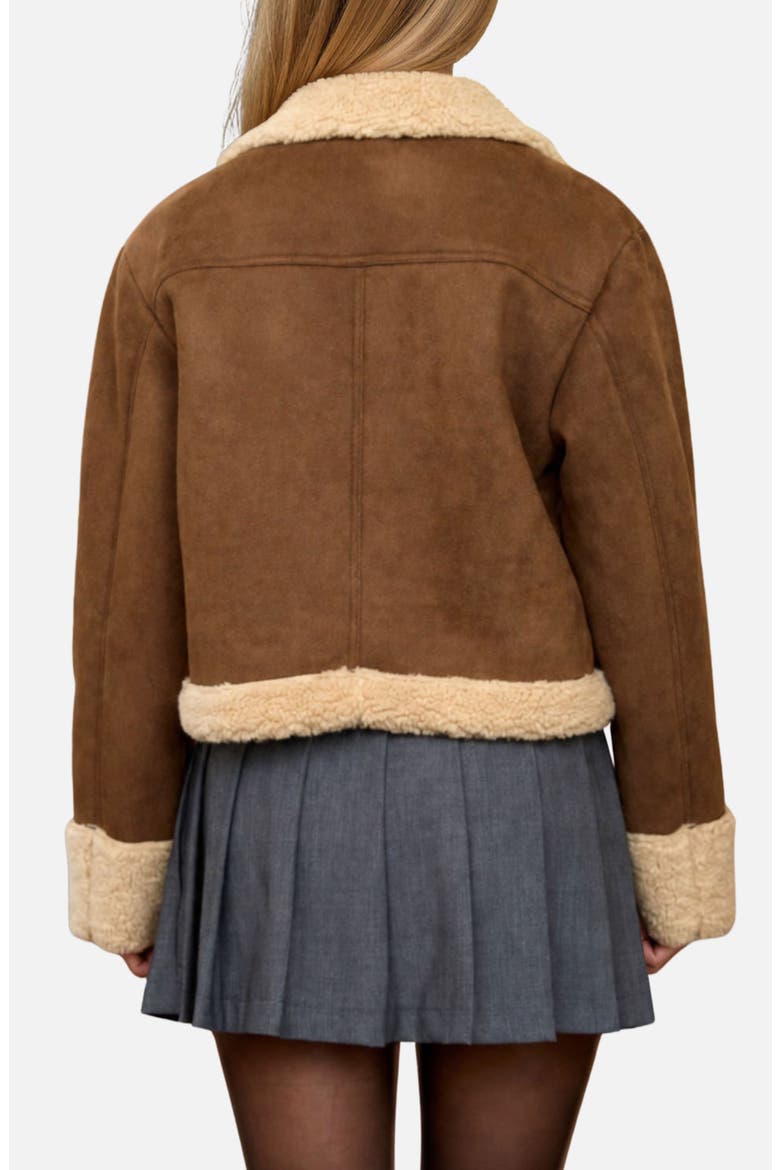 Faux Shearling Trim Faux Suede Jacket, Alternate, color, BROWN MULTI