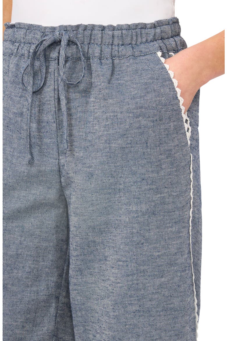 Lace Trim Crop Cotton & Linen Pants, Alternate, color, MED INDIGO