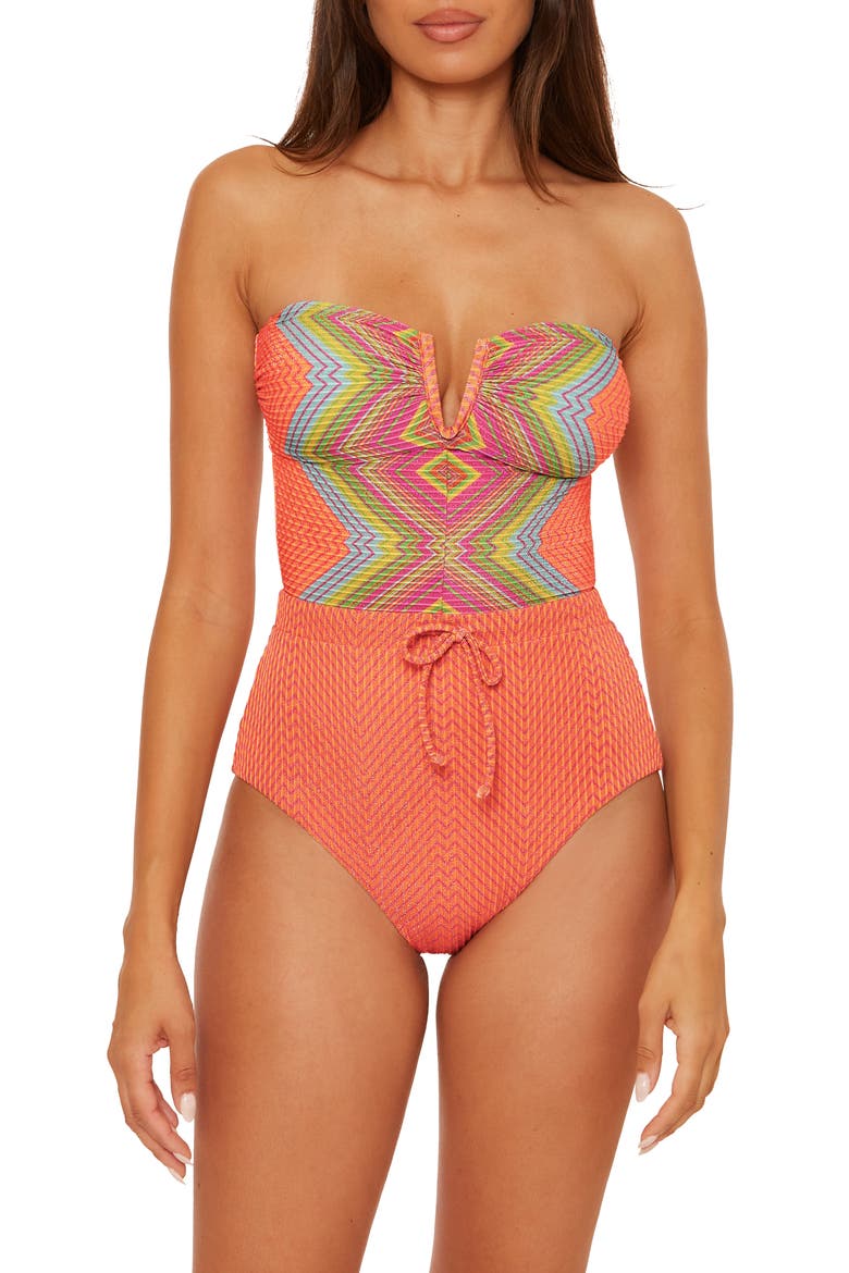 Summer Sunrise Metallic Rib One-Piece Swimsuit, Alternate, color, ORANGE MULTI
