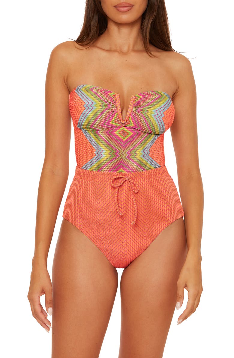Becca Summer Sunrise Metallic Rib One-Piece Swimsuit, Alternate, color,