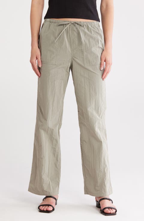 Topstitched Drawstring Waist Pants
