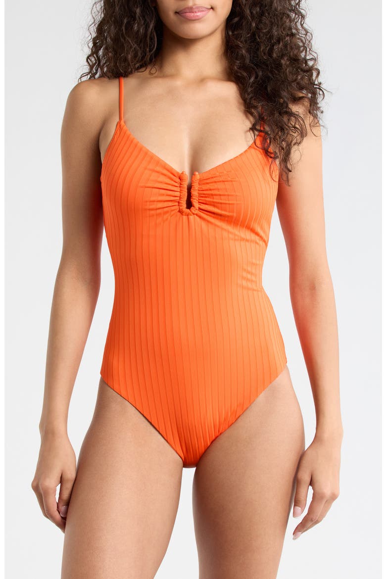 V-Wire Rib One-Piece Swimsuit, Main, color, HIBISCUS