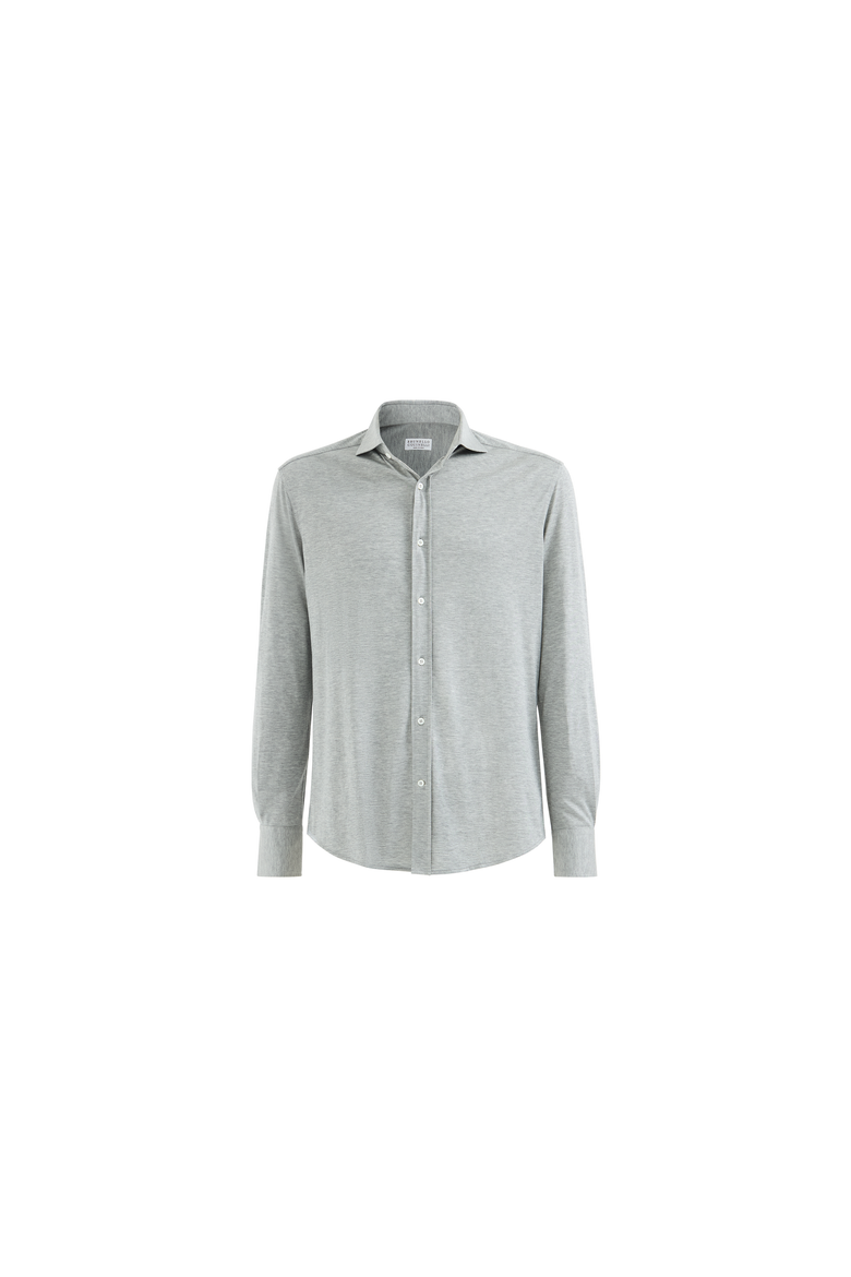 Silk and cotton lightweight jersey shirt with spead collar, Alternate, color, Grey