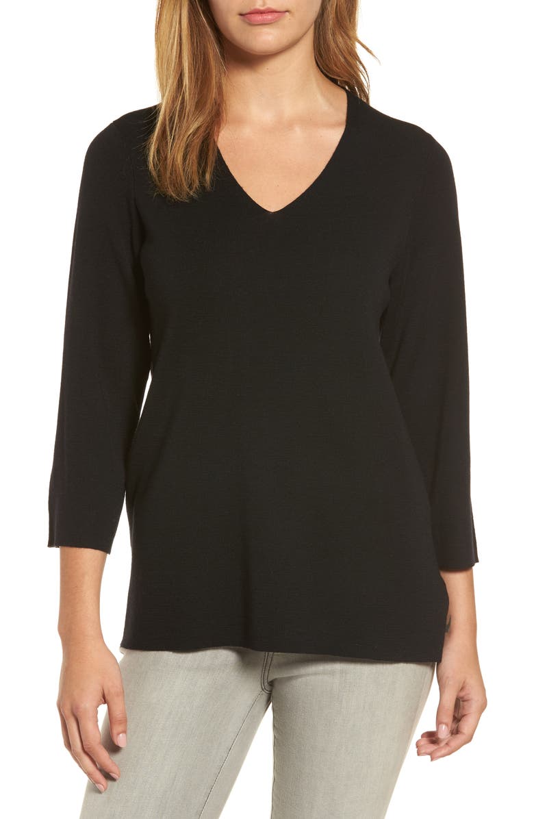Eileen Fisher Merino Wool V-Neck Top, Main, color, 
