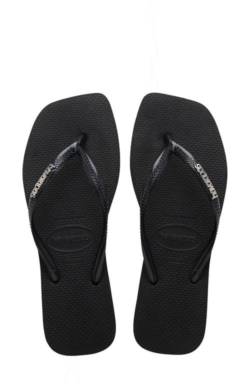 Havaianas Slim Square Logo Flip Flop In Black
