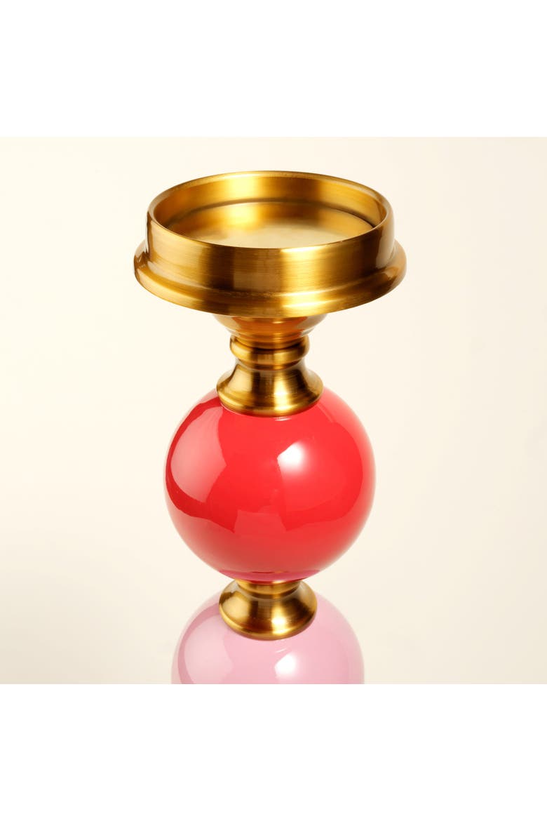 Tanbu Porcelain Candlestick 4.5" Ambient Decor, Alternate, color, Red - Pink - Gold