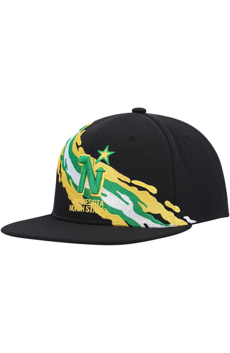 Mitchell & Ness Men's Mitchell & Ness Black Minnesota North Stars Vintage Paintbrush Snapback Hat, Main, color, 