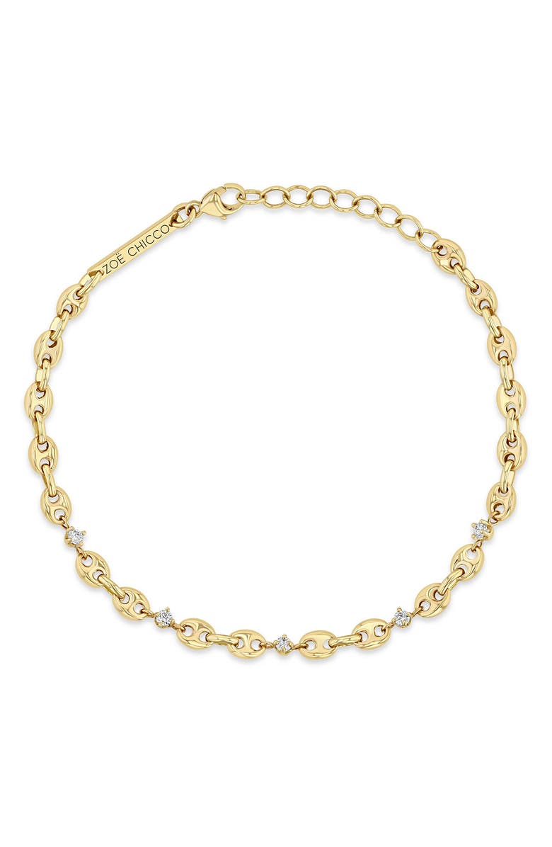 Zoë Chicco Diamond Station Puffed Mariner Chain, Alternate, color, Yellow Gold