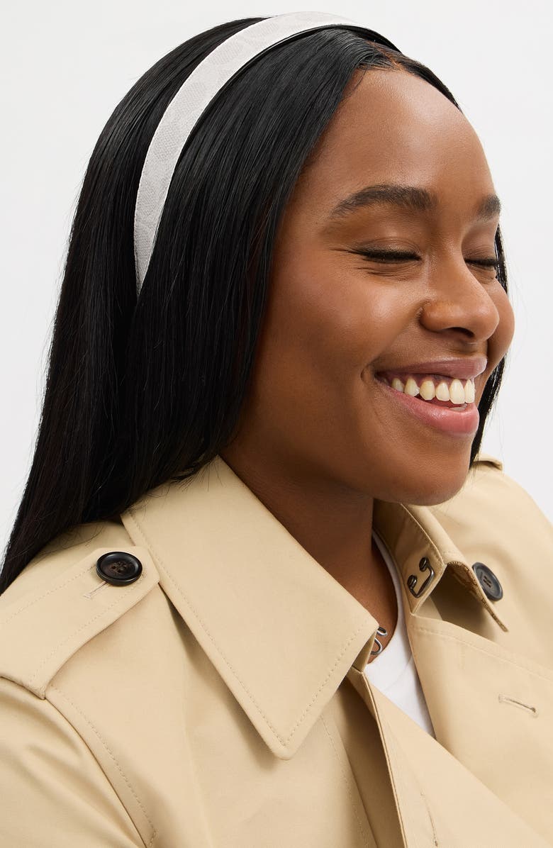 COACH Signature Leather Headband, Alternate, color, Off White
