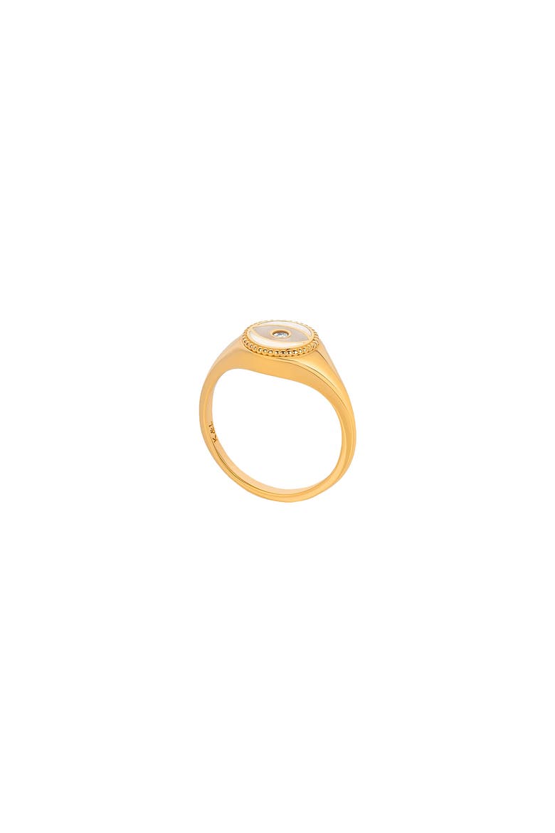 Evil Eye Mother of Pearl Gold Plated  Women's Ring - Success Enhancer, Main, color, Gold/White