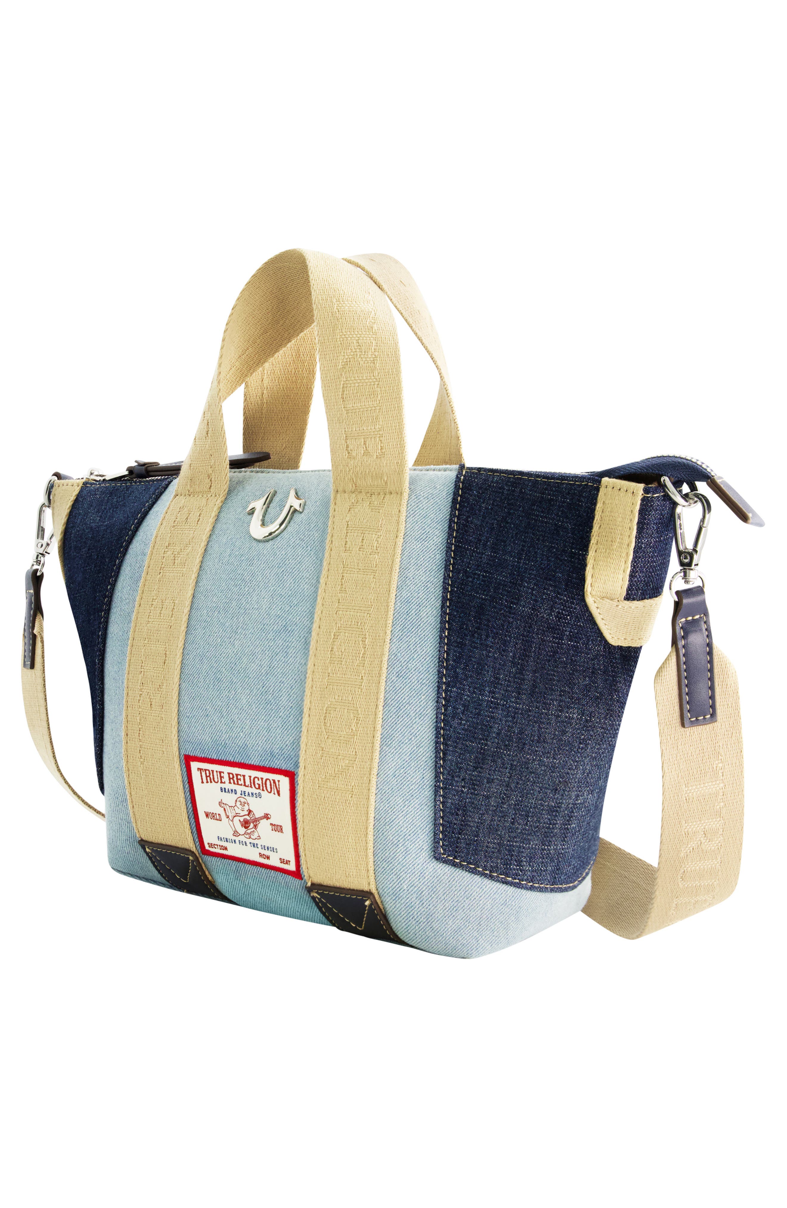 True Religion Denim Patchwork Logo Tote Bag, Alternate, color, 