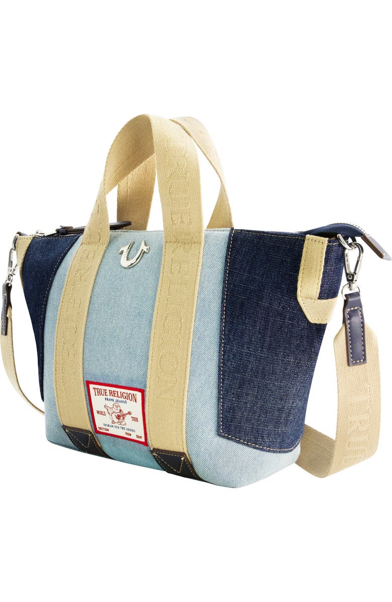 True Religion Denim Patchwork Logo Tote Bag, Alternate, color,