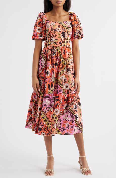 Vince Camuto Print Square Neck Puff Sleeve Maxi Dress
