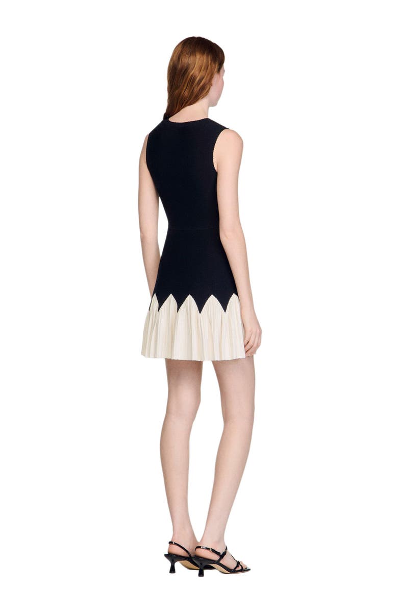 SANDRO Two-tone short knit dress, Alternate, color, Black / Ecru