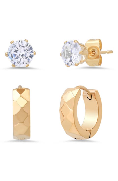 Men's Stainless Steel CZ Stud & Huggie Hoop Earrings