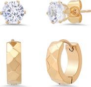 STEELTIME Men's Stainless Steel CZ Stud & Huggie Hoop Earrings