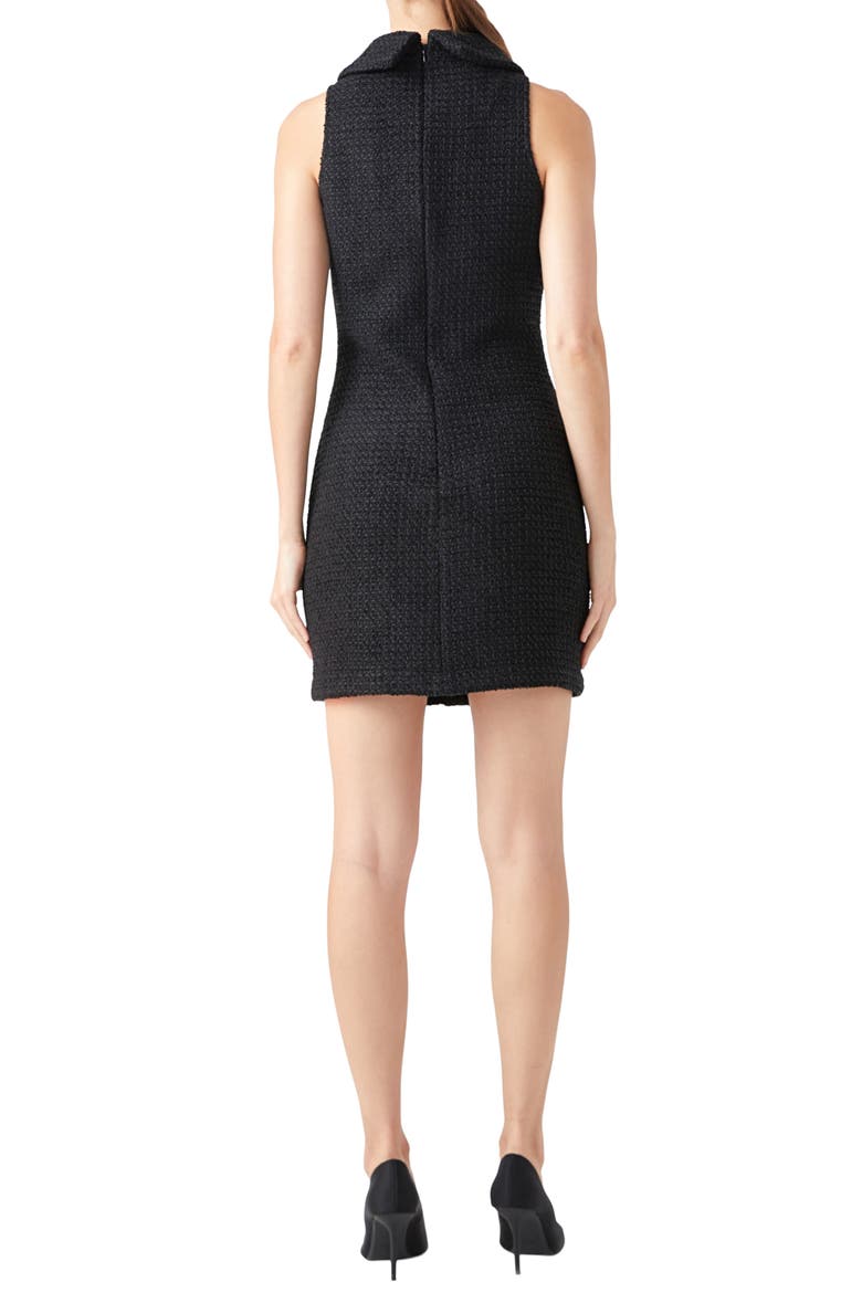 Button Front Tweed Minidress, Alternate, color, BLACK