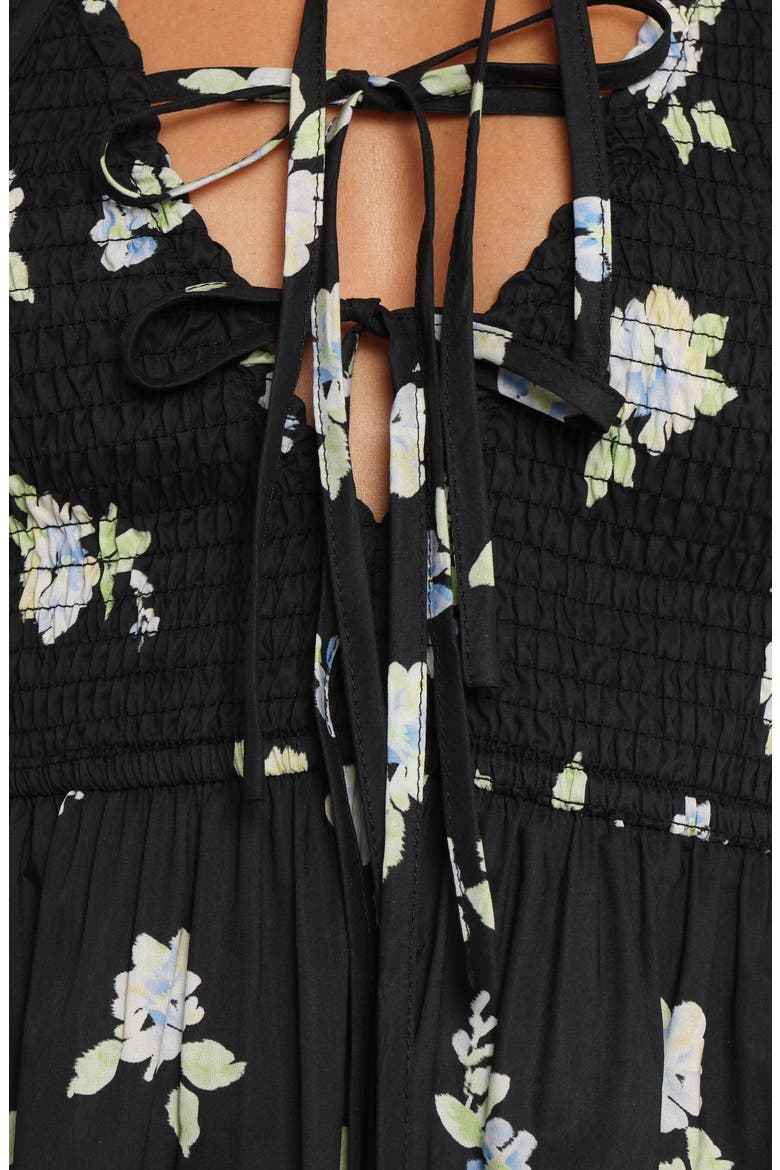 Winny Smocked Tie Front Minidress, Alternate, color, NAVY FLORAL