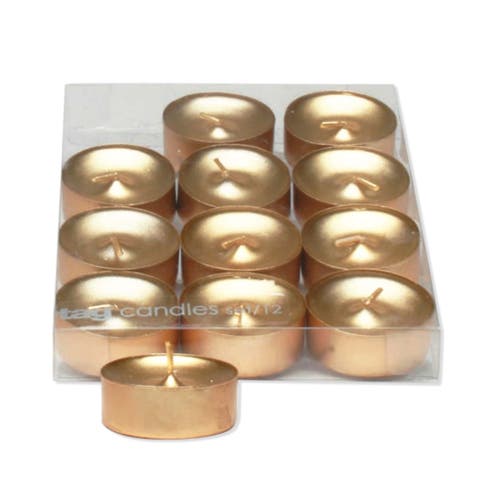 Shimmer Metallic Tealight Candles Set of Twelve Gold Lights