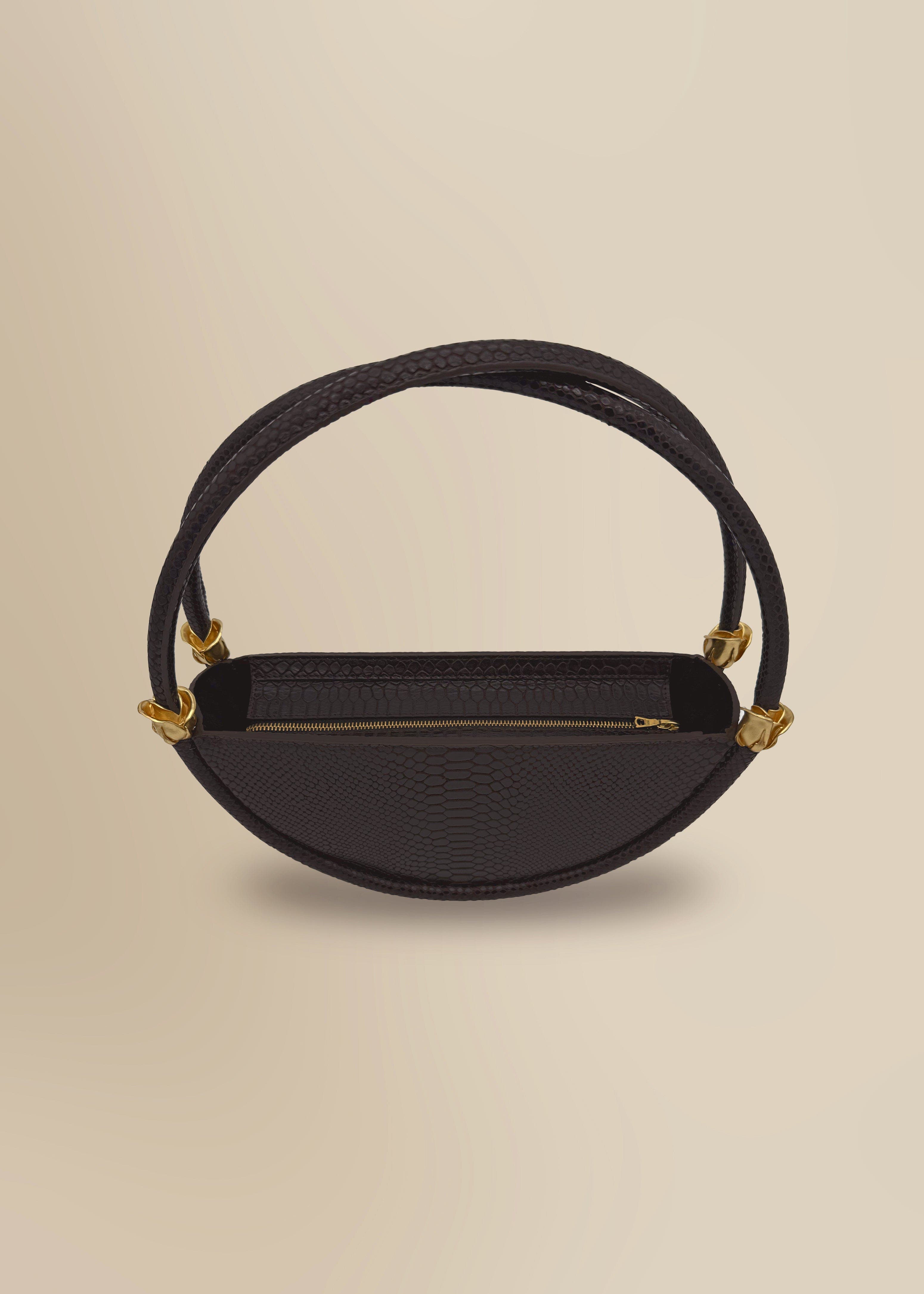 Contessa Mills World Bag Grand Elegant Structured Italian Leather Moon-Shaped Handbag, Alternate, color, Black