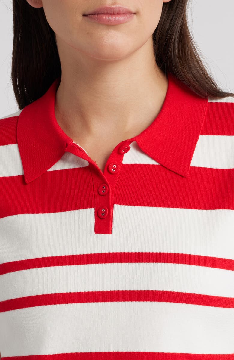French Connection Maxime Stripe Polo, Alternate, color, Summer White-Crimson
