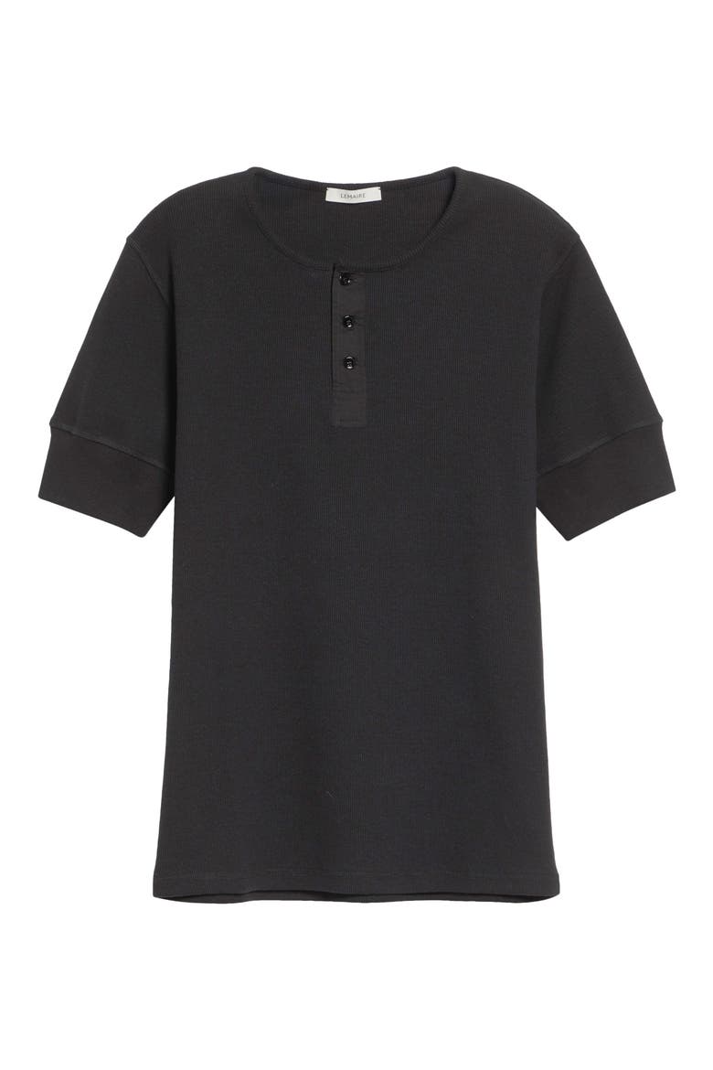 Cotton & Linen Blend Rib Henley, Alternate, color, BLACK