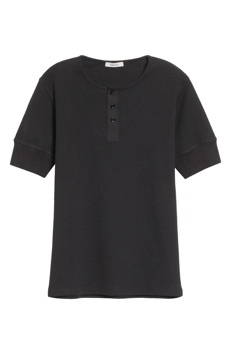 Lemaire Cotton & Linen Blend Rib Henley, Main, color, Black