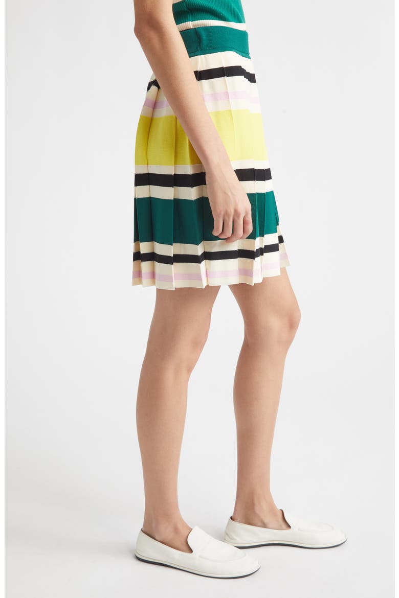 Runous Helvi Stripe Pleated Knit Skirt, Alternate, color, DARK GREEN YELLOW BLACK