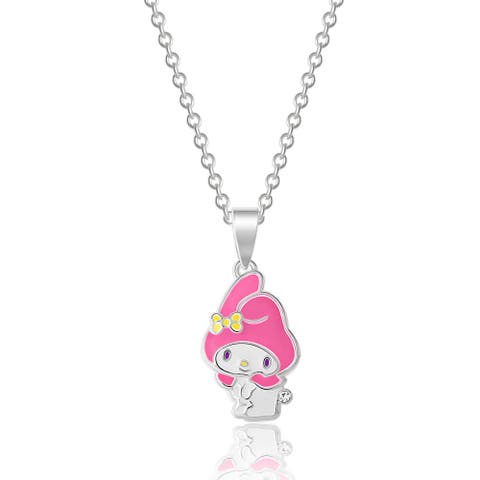Silver Plated and Clear Crystal My Melody Pendant, 18'' Chain