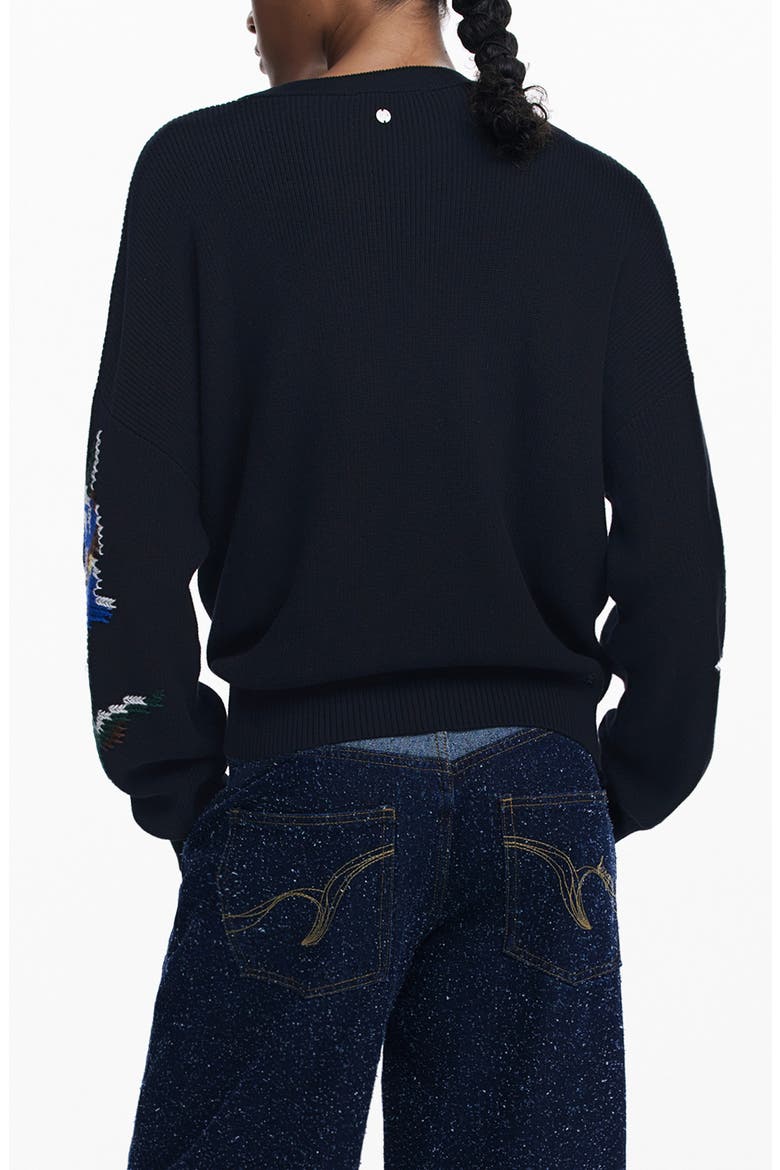 Floral Embroidered Sweater, Alternate, color, BLACK