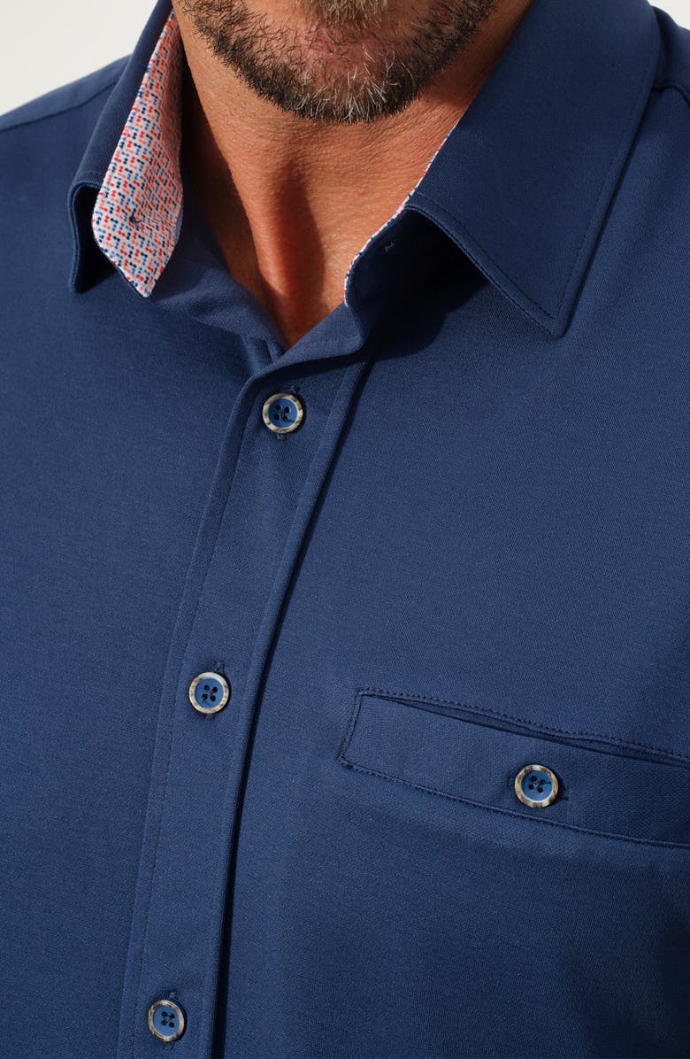 STUDIO GARNET LOS ANGELES Short Sleeve Cotton Knit Button-Up Shirt, Alternate, color, Indigo