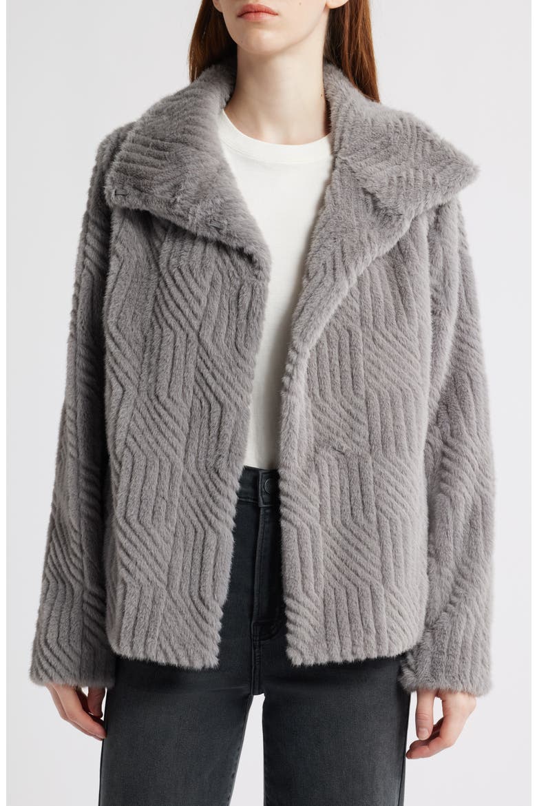Square Pattern Faux Fur Coat, Alternate, color, GREY
