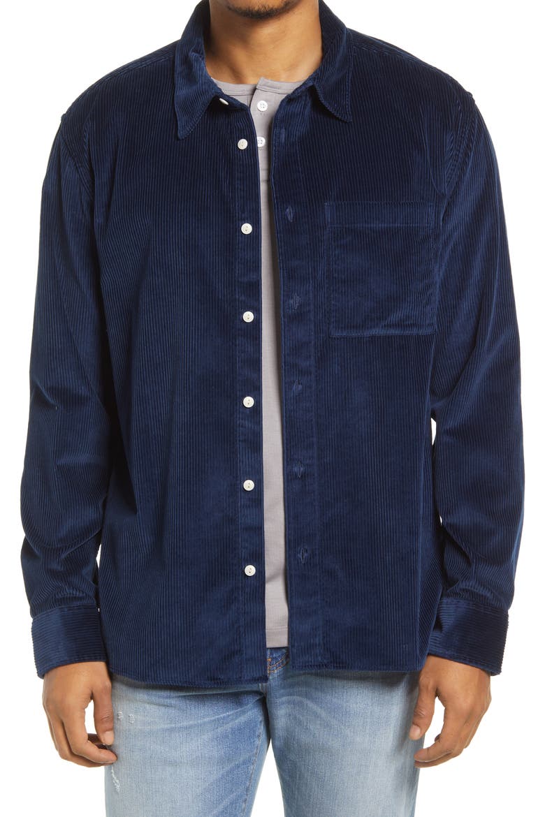 Easy Long Sleeve Button-Up Corduroy Shirt, Main, color, CLASSIC INDIGO