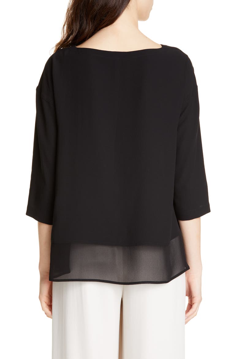 Chiffon Hem Silk Top, Alternate, color, BLACK