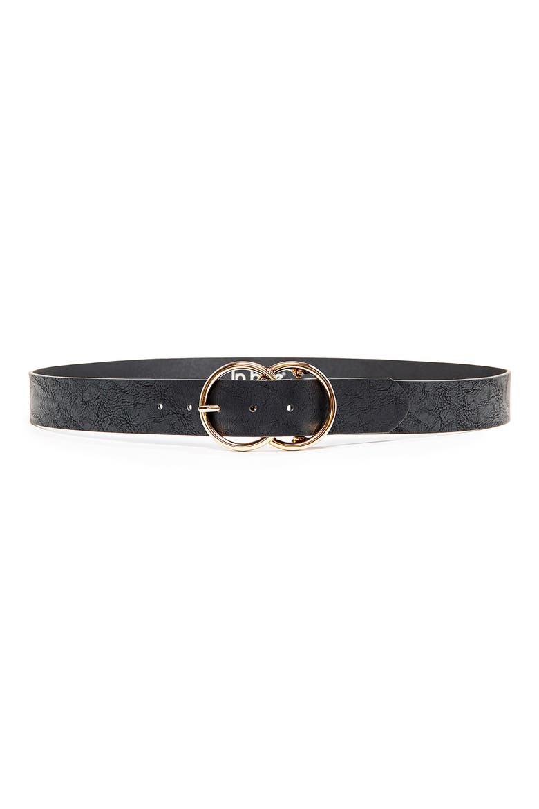 Double O-Ring Faux Leather Belt, Main, color, BLACK