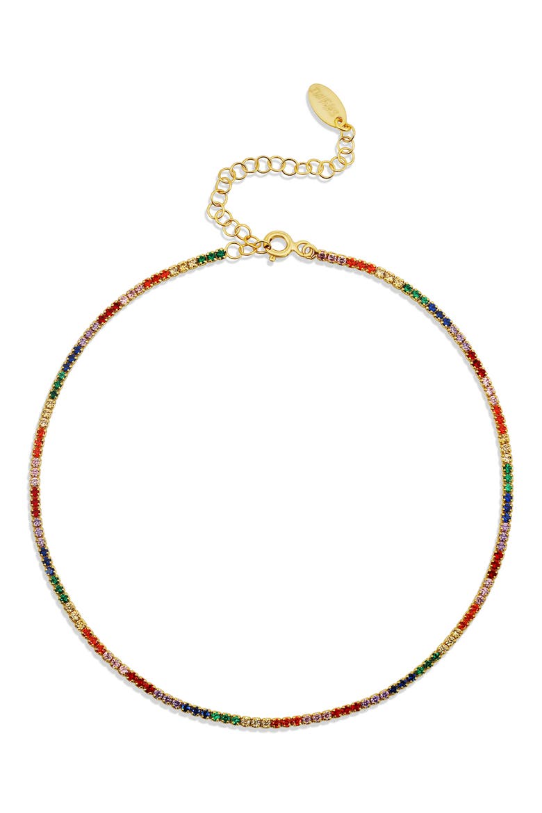 Rainbow Cubic Zirconia Tennis Anklet, Main, color, GOLD MULTI