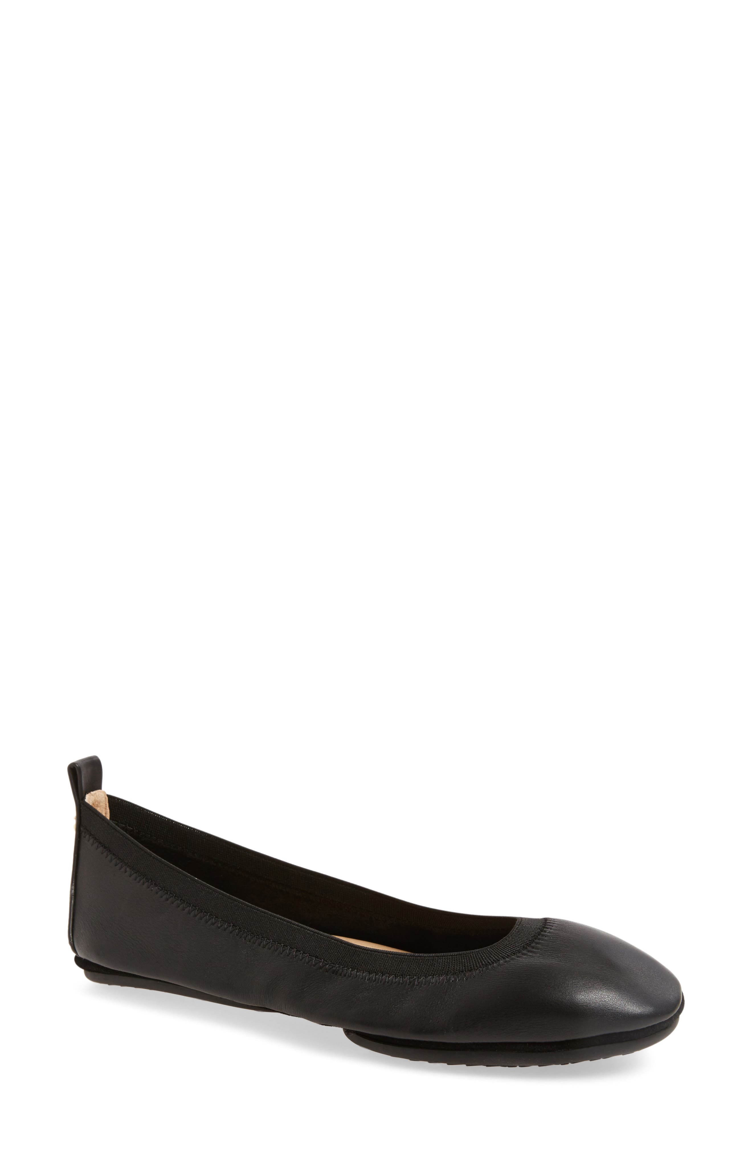 Samara Foldable Ballet Flat, Main, color, BLACK/ BLACK LEATHER