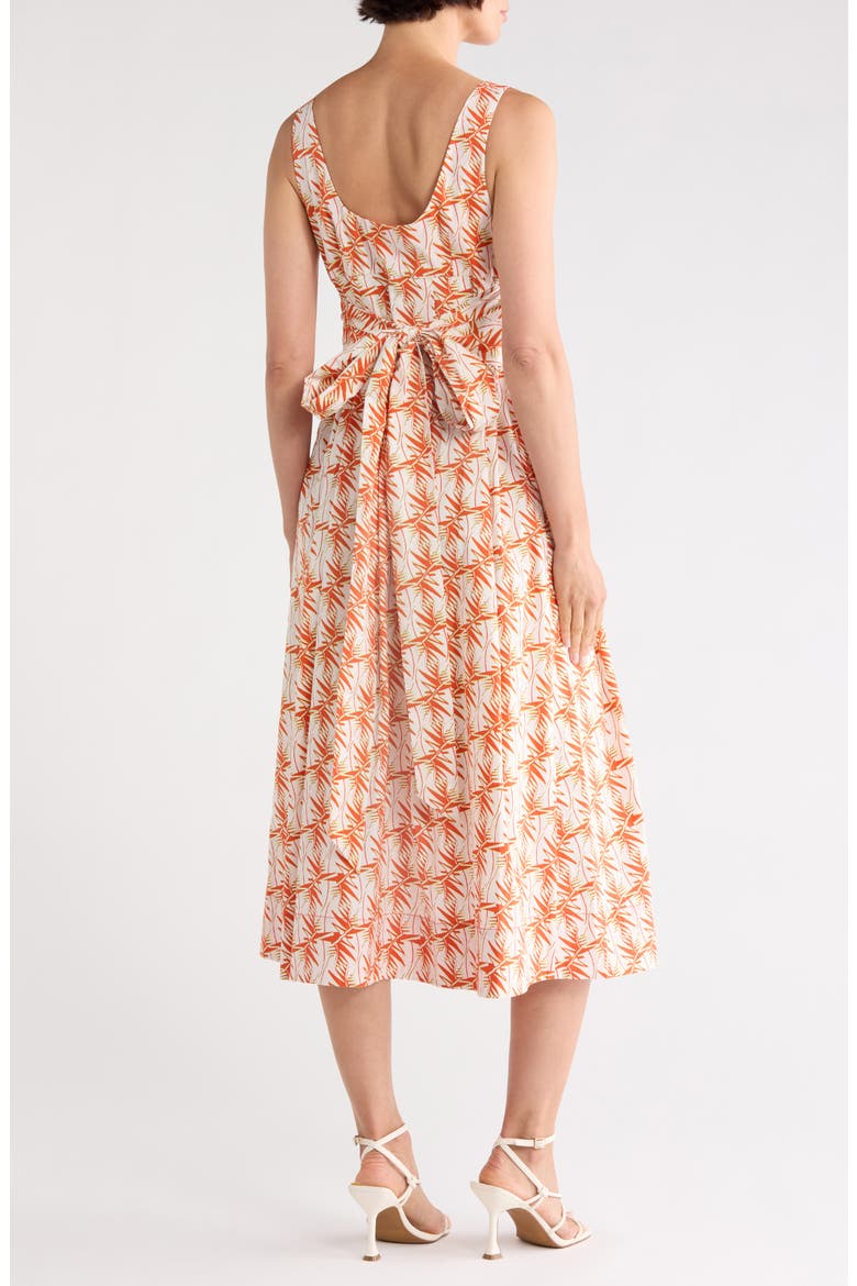 Thalia Tie Waist Stretch Cotton Dress, Alternate, color, PALM GEO ORANGE