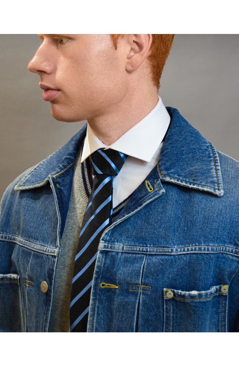 Knottery & Co Skyline Striped Silk Jacquard Tie, Alternate, color, Black