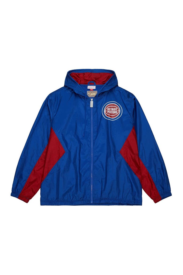 Men's Mitchell & Ness Blue Detroit Pistons Playmaker Full-Zip Hooded Windbreaker Jacket, Alternate, color, Blue