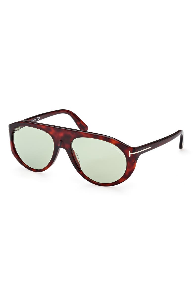 TOM FORD Rex-02 57mm Aviator Sunglasses, Alternate, color, Red Havana / Green