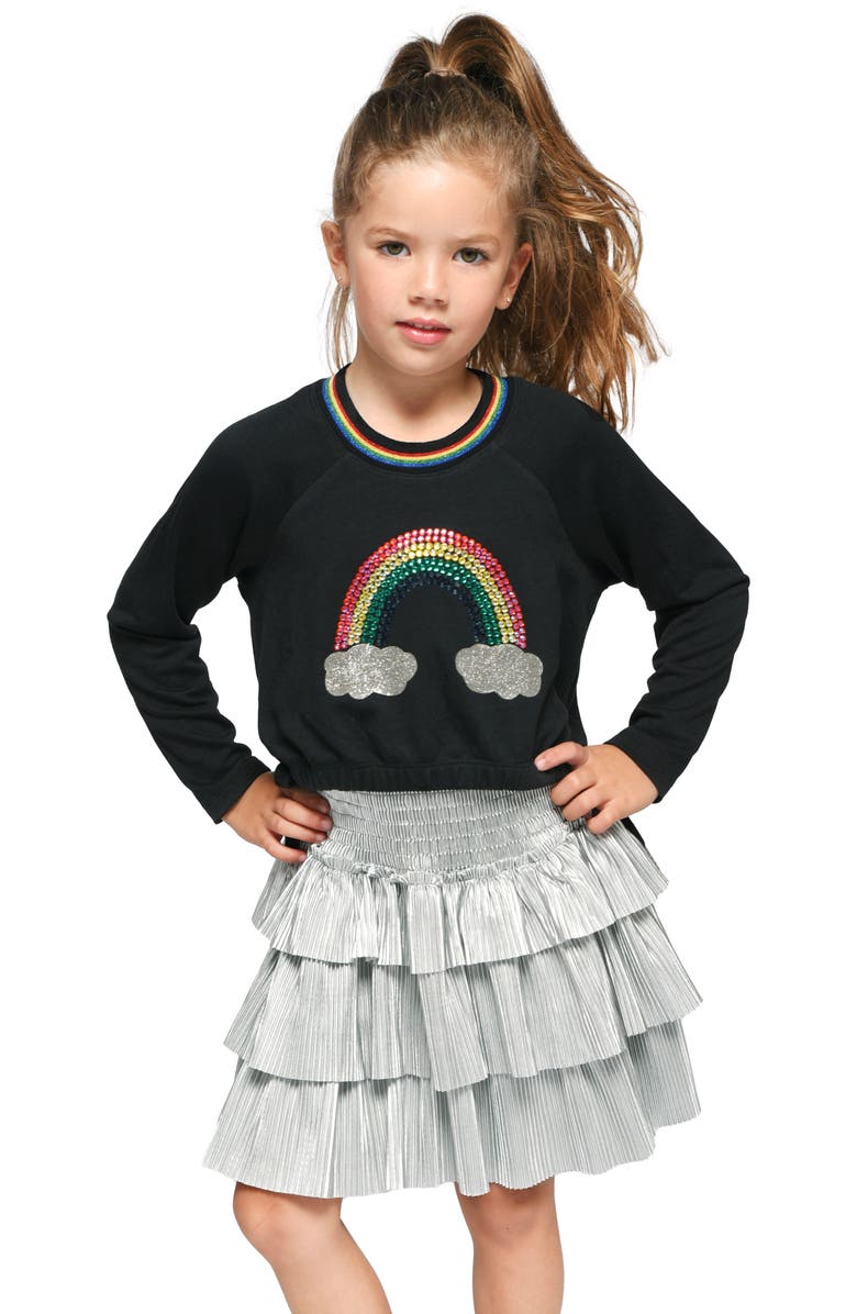 Truly Me Kids' Mixed Media Rainbow Ruffle Dress, Alternate, color, 