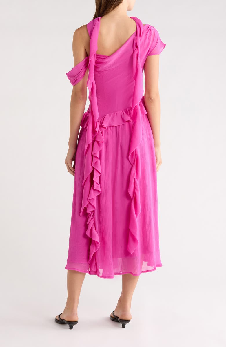 Damson Madder Moxie Ruffle Asymmetric Midi Dress, Alternate, color, Fushia