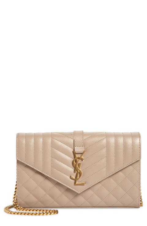 Envelope Quilted Pebbled Leather Wallet on a Chain