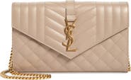 Saint Laurent Envelope Quilted Pebbled Leather Wallet on a Chain