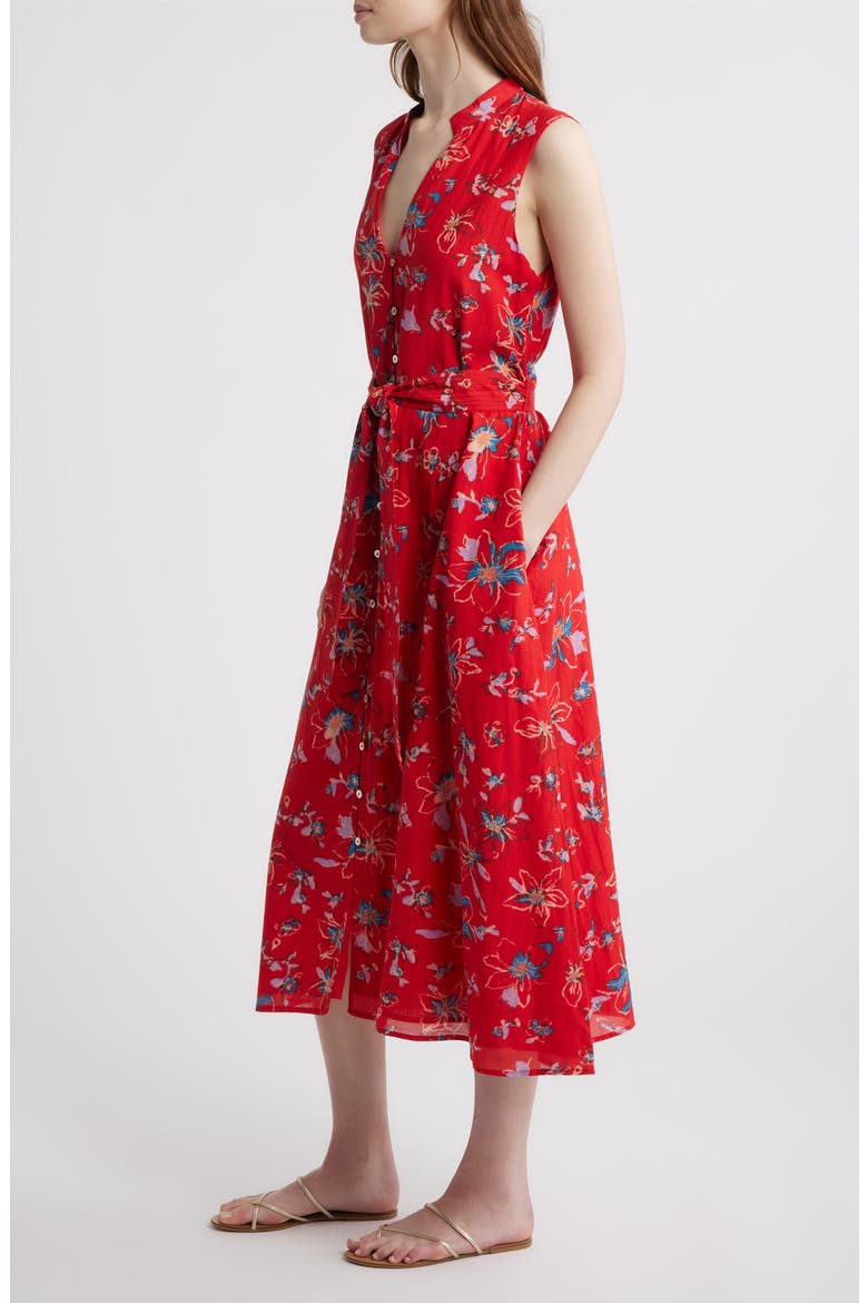 Cheyenne Floral Cotton Blend Sleeveless Shirtdress, Alternate, color, FIORE ROSSO PRINT